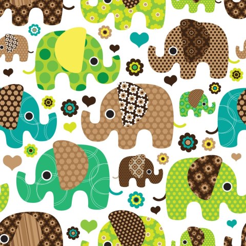 Tapeta Dla Dzieci Słonie Zwierzęta Kwiaty Serca