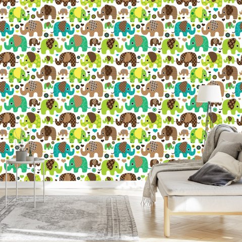 Tapeta Dla Dzieci Słonie Zwierzęta Kwiaty Serca