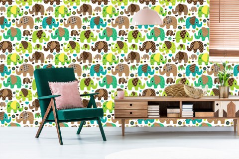 Tapeta Dla Dzieci Słonie Zwierzęta Kwiaty Serca