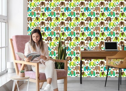 Tapeta Dla Dzieci Słonie Zwierzęta Kwiaty Serca