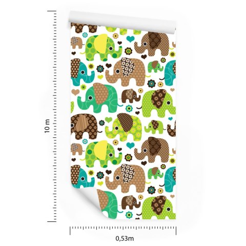 Tapeta Dla Dzieci Słonie Zwierzęta Kwiaty Serca