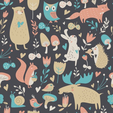 Tapeta Dla Dzieci - Leśne Zwierzątka I Rośliny