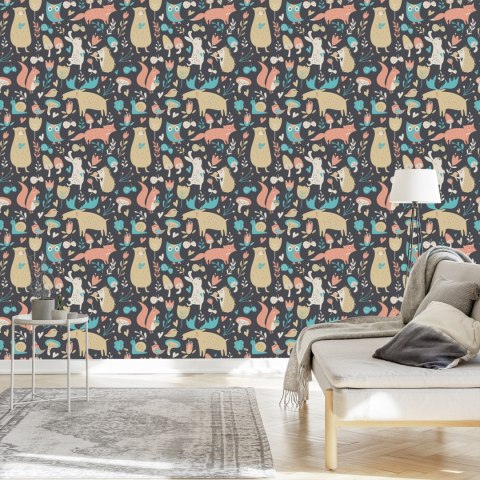 Tapeta Dla Dzieci - Leśne Zwierzątka I Rośliny