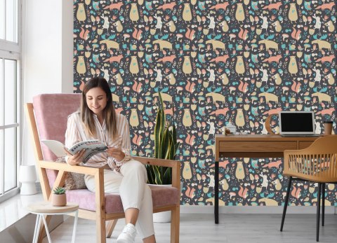 Tapeta Dla Dzieci - Leśne Zwierzątka I Rośliny