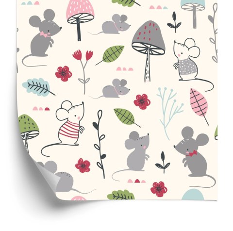 Tapeta Dla Dzieci - Myszki, Grzybki I Kwiatki