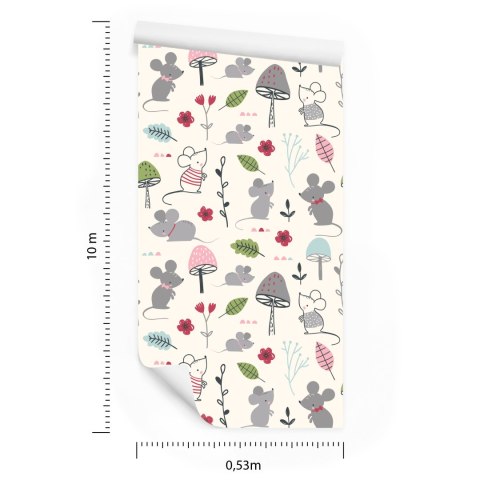 Tapeta Dla Dzieci - Myszki, Grzybki I Kwiatki