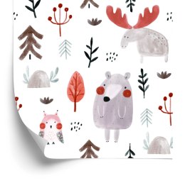 Tapeta Dla Dzieci - Sowa, Łoś I Niedźwiedź