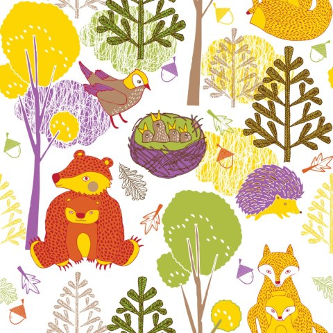 Tapeta Dla Dzieci - Szczęśliwe Leśne Zwierzęta