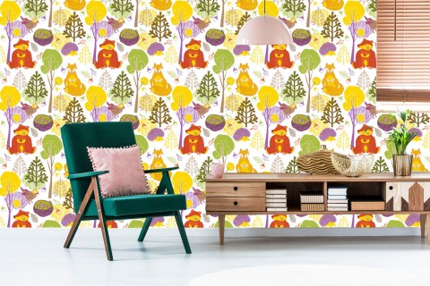 Tapeta Dla Dzieci - Szczęśliwe Leśne Zwierzęta