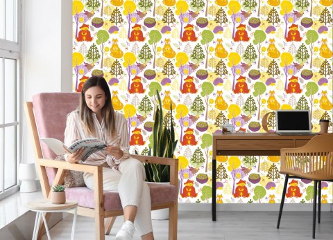 Tapeta Dla Dzieci - Szczęśliwe Leśne Zwierzęta