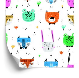 Tapeta Dla Dzieci - Wesołe Kolorowe Leśne Zwierzątka W Stylu Skandynawskim