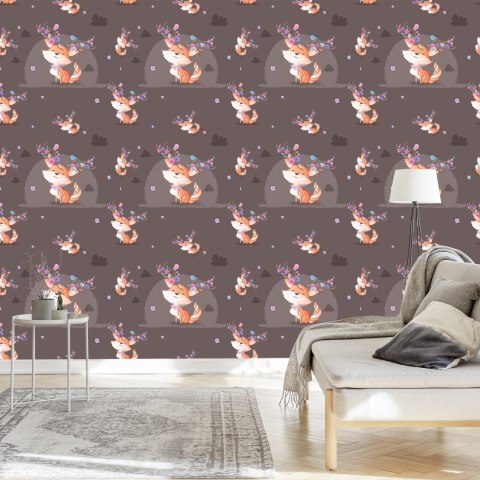 Tapeta Liski Ptaszki I Kwiatki