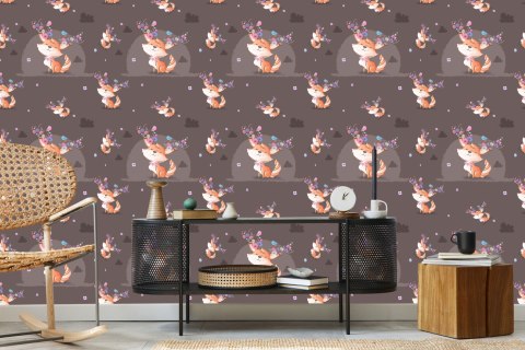 Tapeta Liski Ptaszki I Kwiatki