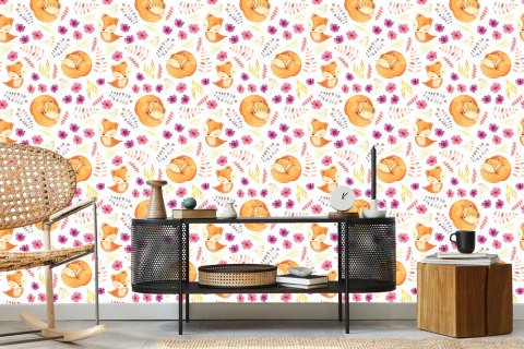 Tapeta Małe Liski Z Kwiatami