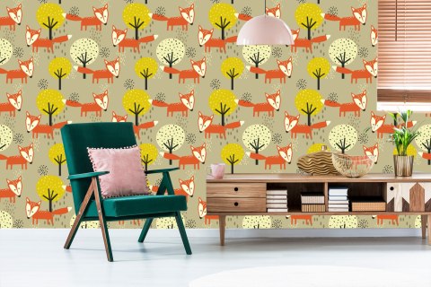 Tapeta Minimalistyczne Lisy I Drzewa