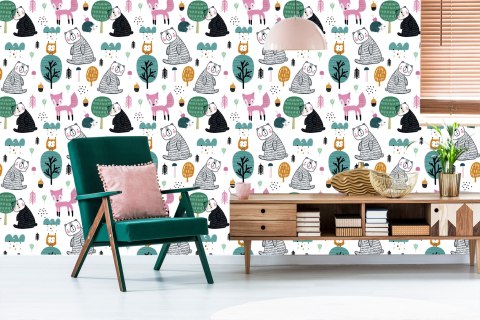 Tapeta Misie I Sowy W Lesie