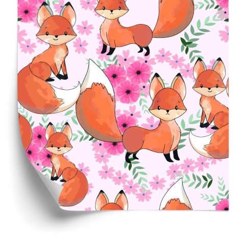 Tapeta Urocze Liski Z Kwiatami