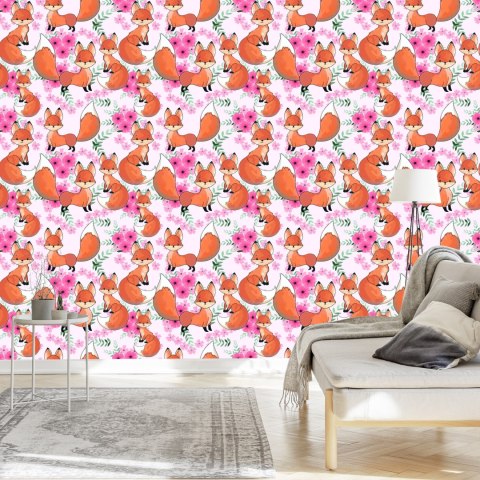 Tapeta Urocze Liski Z Kwiatami