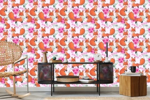 Tapeta Urocze Liski Z Kwiatami