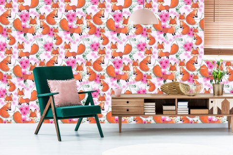 Tapeta Urocze Liski Z Kwiatami