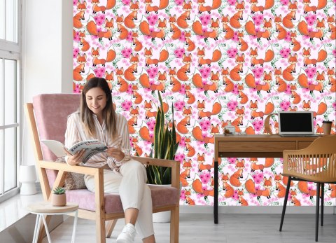 Tapeta Urocze Liski Z Kwiatami