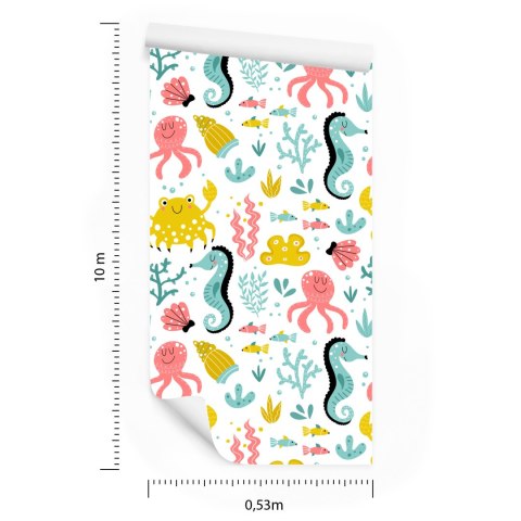 Tapeta Dla Dzieci - Morskie Zwierzątka W Stylu Skandynawskim