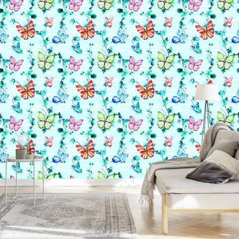 Tapeta Dla Dzieci, Motyle, Kwiaty, Zieleń, Liście