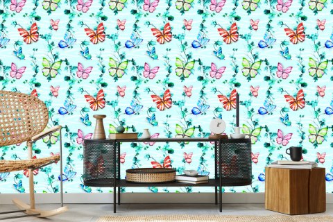 Tapeta Dla Dzieci, Motyle, Kwiaty, Zieleń, Liście