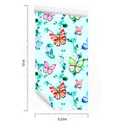 Tapeta Dla Dzieci, Motyle, Kwiaty, Zieleń, Liście