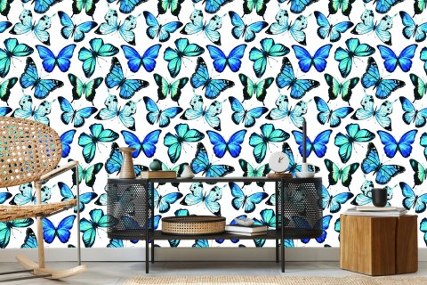 Tapeta Dla Dzieci Niebieskie Motyle Akwarela 3D