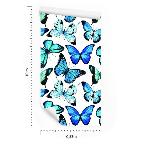 Tapeta Dla Dzieci Niebieskie Motyle Akwarela 3D