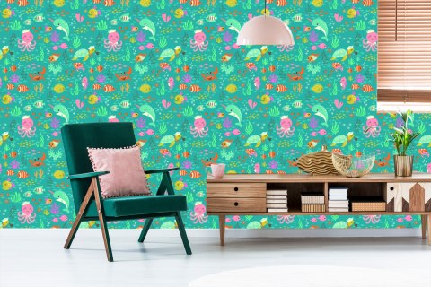 Tapeta Dla Dzieci - Radosne Życie Pod Wodą