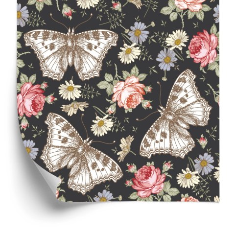 Tapeta Do Przedpokoju Motyle, Róże, Kwiaty, Liście