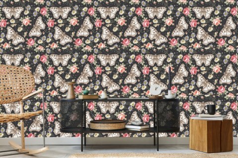 Tapeta Do Przedpokoju Motyle, Róże, Kwiaty, Liście