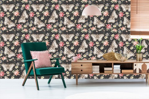 Tapeta Do Przedpokoju Motyle, Róże, Kwiaty, Liście