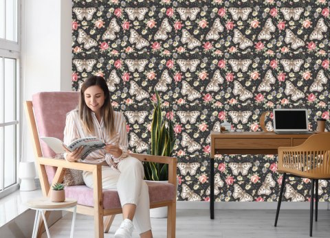 Tapeta Do Przedpokoju Motyle, Róże, Kwiaty, Liście