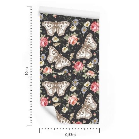 Tapeta Do Przedpokoju Motyle, Róże, Kwiaty, Liście