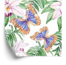 Tapeta Do Salonu, Motyle, Kwiaty, Liście