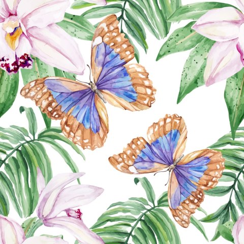 Tapeta Do Salonu, Motyle, Kwiaty, Liście