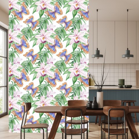 Tapeta Do Salonu, Motyle, Kwiaty, Liście