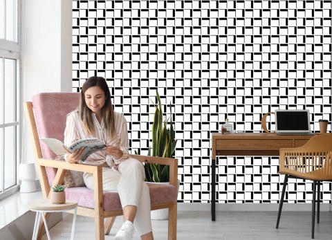 Tapeta 3D Geometryczna W Kratę Do Salonu, Biura