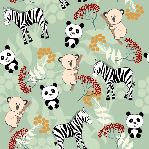 Tapeta Dla Dzieci - Zebry, Misie Koala I Pandy