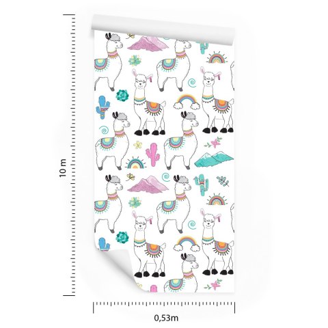 Tapeta Do Pokoju Dziecka, Lamy, Kaktusy, Góry