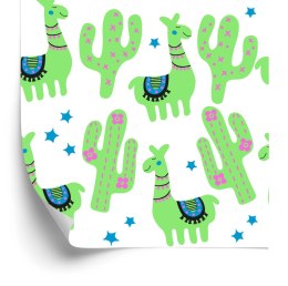 Tapeta Do Pokoju Dziecka, Lamy, Kaktusy, Zieleń