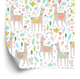 Tapeta Do Pokoju Dziecka, Lamy, Zwierzęta, Kwiaty