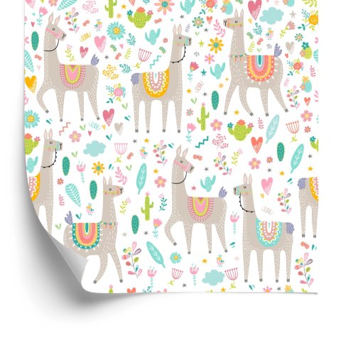 Tapeta Do Pokoju Dziecka, Lamy, Zwierzęta, Kwiaty