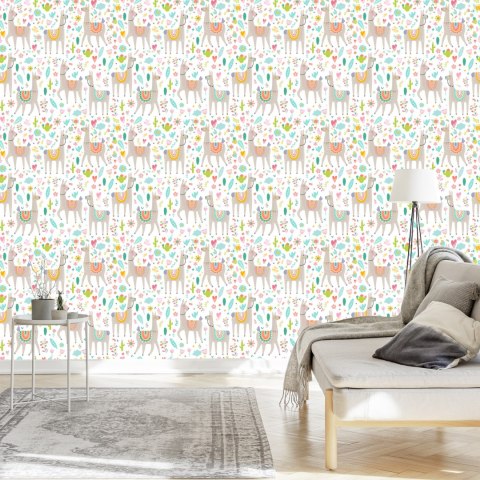 Tapeta Do Pokoju Dziecka, Lamy, Zwierzęta, Kwiaty