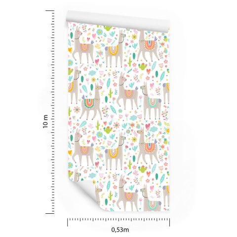 Tapeta Do Pokoju Dziecka, Lamy, Zwierzęta, Kwiaty