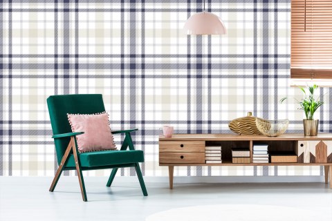 Tapeta Geometryczna W Kratę Do Sypialni Salonu