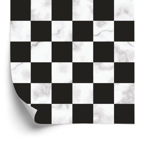 Tapeta Luksusowa Czarno - Biała Krata Na Wzór Marmuru